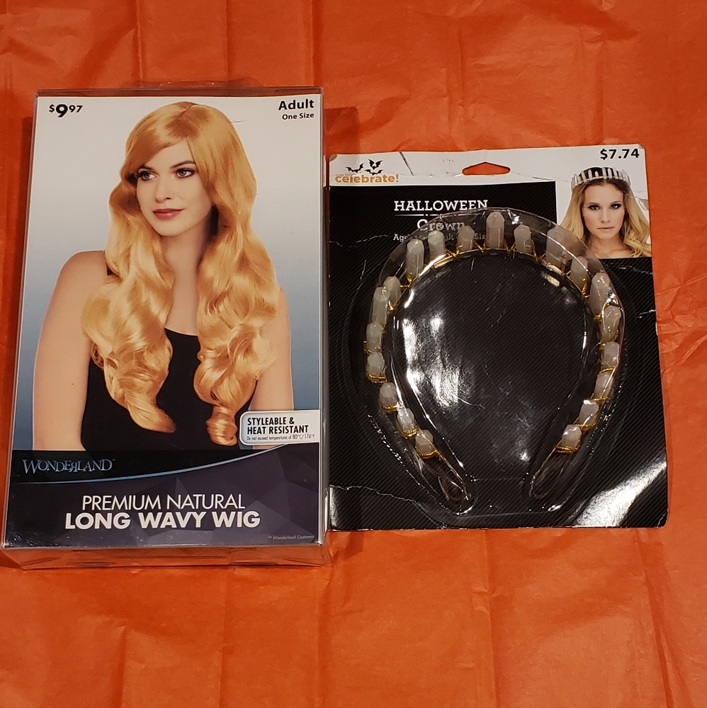 Halloween queen crown and blonde wig bundle